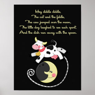 11x14 Hey Diddle Diddle Rhyme Kids Room Wall Art
