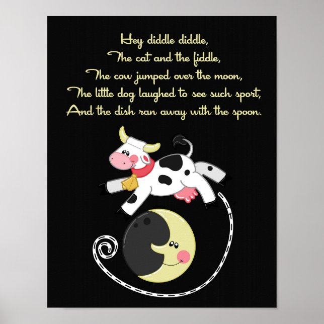 11x14 Hey Diddle Diddle Rhyme Kids Room Wall Art (Front)