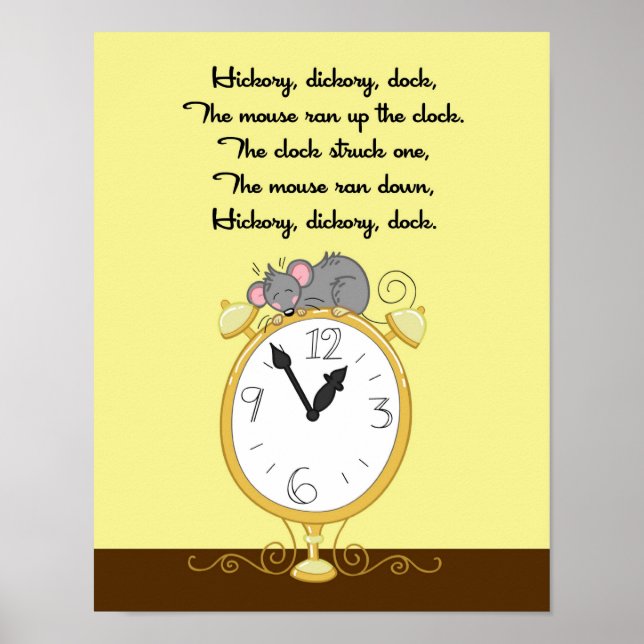 11x14 Hickory Dickor Dock Rhyme Kids Room Wall Art (Front)