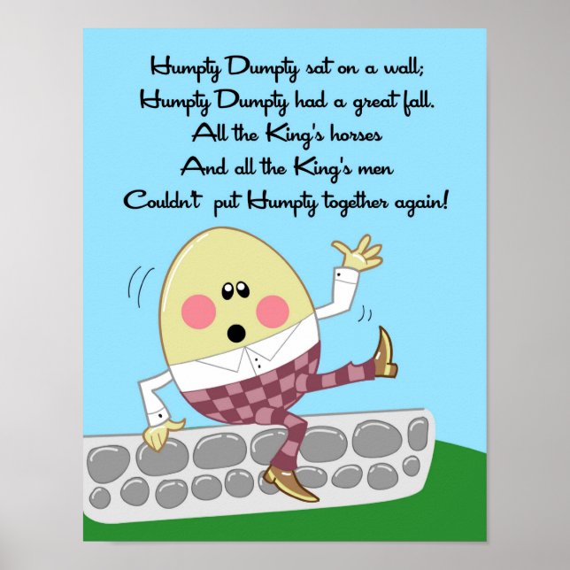11x14 Humpty Dumpty Rhyme Kids Room Wall Art (Front)