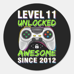 11yr Bday Son Boy Funny Gamer 11th 11 Year Old Bir Classic Round Sticker