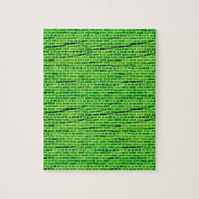 121 WRINKLED BRIGHT GREEN BRICK WALL PATTERNS BACK JIGSAW PUZZLE (Vertical)