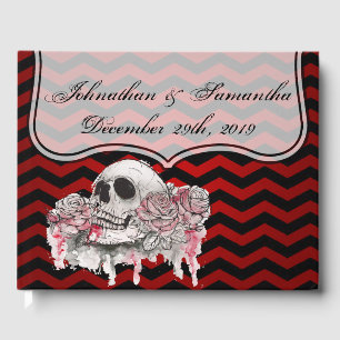 122 Page Wedding Guestbook skull Rose goth Chevron
