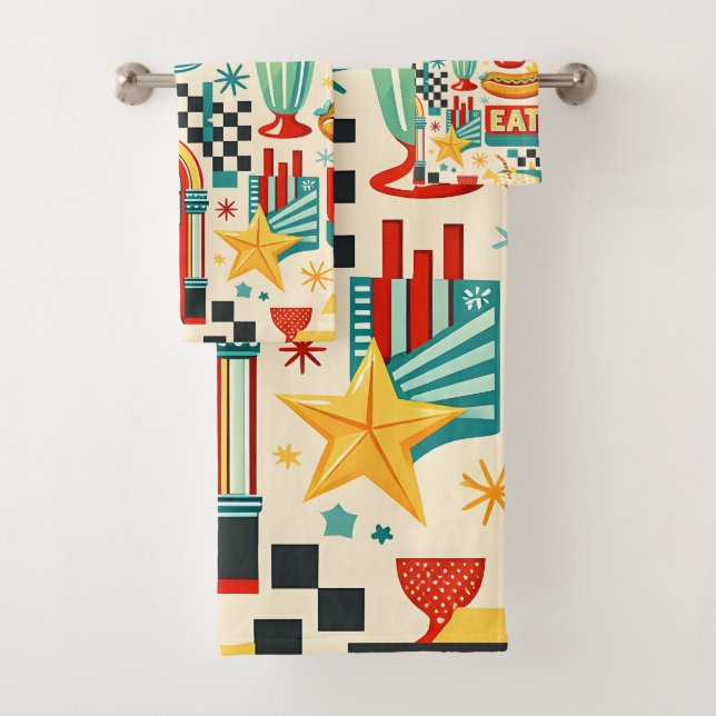 1250s diner geometric star pattern kitchen towel W (Insitu)