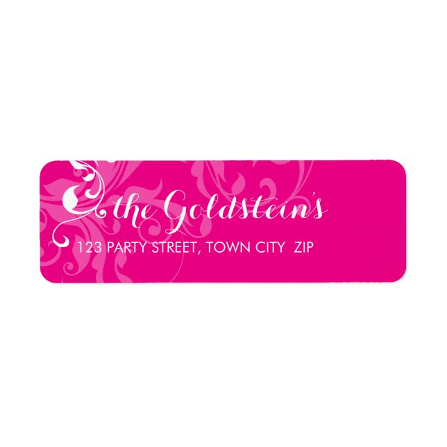 128-marnie BAT MITZVAH elegant flourish hot pink Return Address Label (Front)