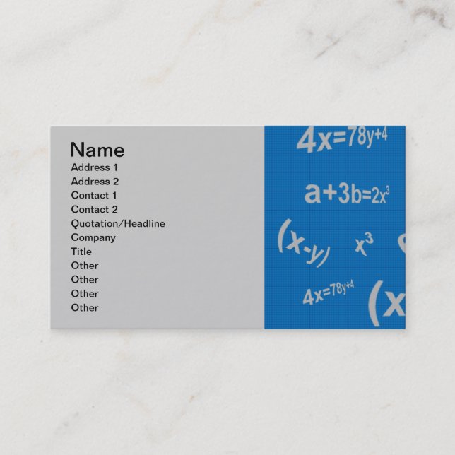 129 BLUE MATHMATICAL EQUATIONS MATH ALGEBRA EDUCAT BUSINESS CARD (Front)