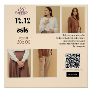12.12 Fashion Sale Flyer Up to 30% Off Glossy Poster