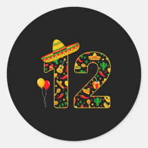 12 12th birthday mexican sombrero maracas cinco de classic round sticker