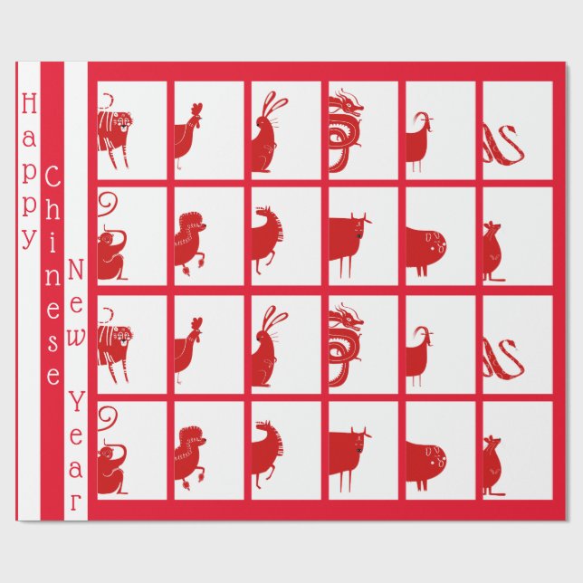 12 Animals of the Chinese Zodiac Wrapping Paper (Flat)