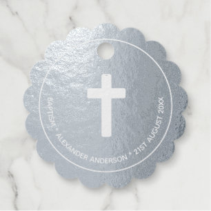 12 Baptism Thank You Christening REAL FOIL Cross Favour Tags