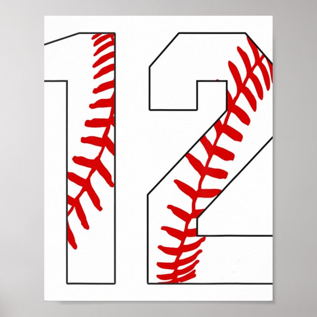 #12 Baseball Laces Baseball Jersey Number 12 12th  Poster (Front)
