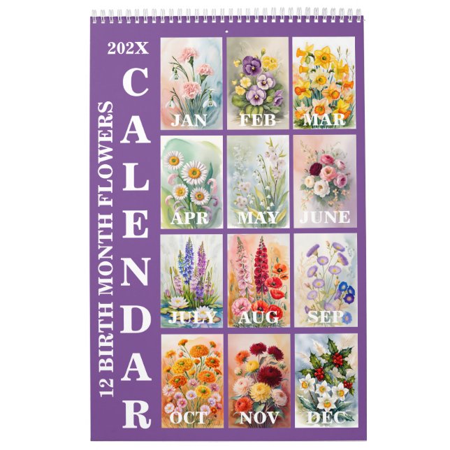 12 Birth Month Flowers 2026 Wall Calendar (Cover)