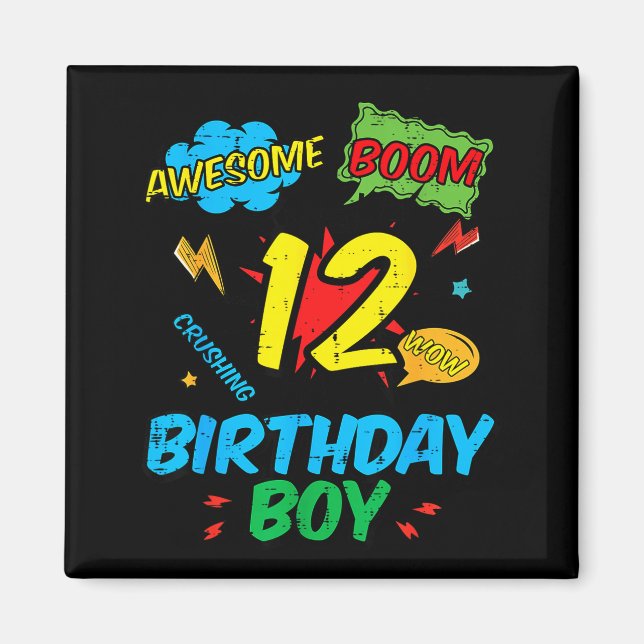 12 Birthday Boy Comic 12th Bday Superhero Party Bo Magnet (Front)