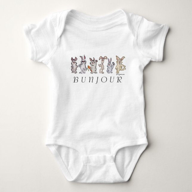 12 Cartoon Rabbits Bunjour Cute Baby Bodysuit (Front)