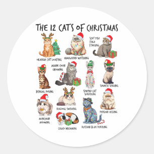 12 Cats Of Christmas Funny Christmas Cat Lover Xma Classic Round Sticker