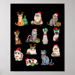 12 Cats Of Christmas Funny Christmas Cat Lover Xma Poster