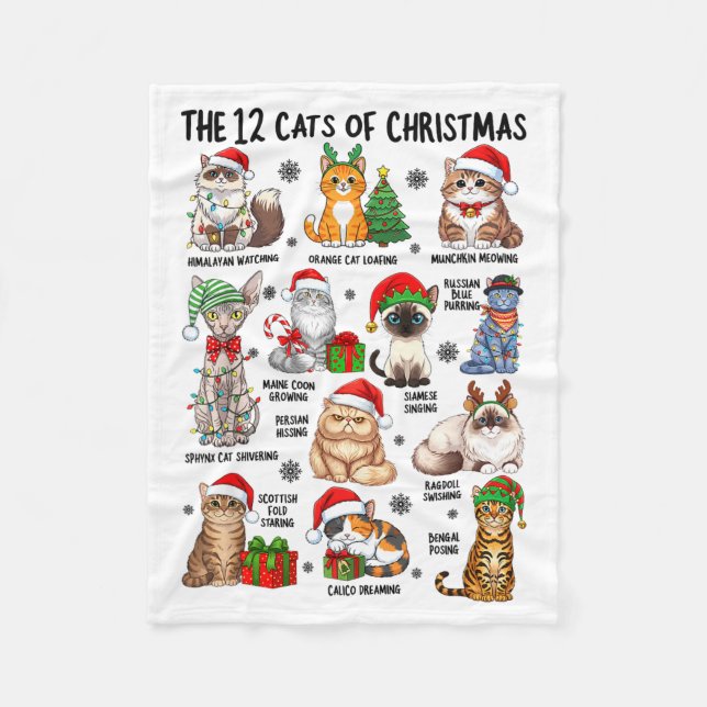 12 Cats Of Christmas Funny Xmas Cat Lover Holiday  Fleece Blanket (Front)