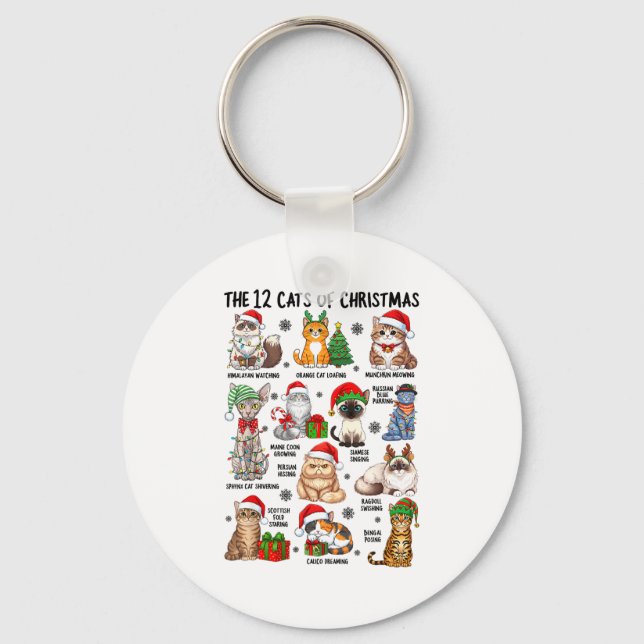 12 Cats Of Christmas Funny Xmas Cat Lover Holiday  Key Ring (Front)