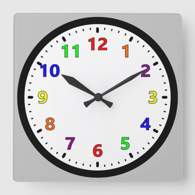 12 Colour Rainbow Square Wall Clock (Front)