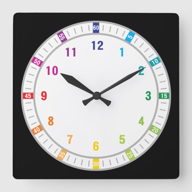 12 Colour Rainbow Square Wall Clock (Front)