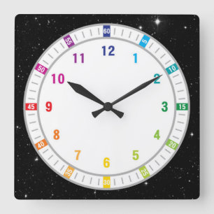 12 Colour Rainbow w/Stars Square Wall Clock
