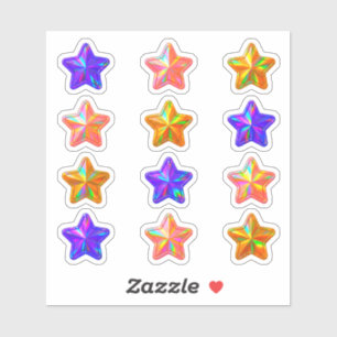 +12 Cute Holo Colour Holographic Star Stickers