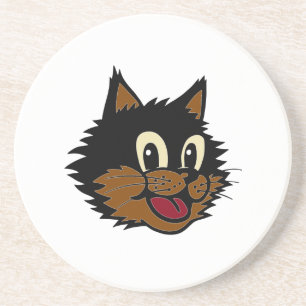 12 CUTE SMILING BLACK AND BROWN NAUGHTY CAT COASTER