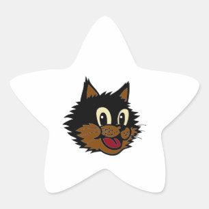 12 CUTE SMILING BLACK AND BROWN NAUGHTY CAT STAR STICKER