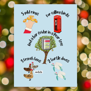 12 day of Christmas funny cartoon pun Holiday Postcard