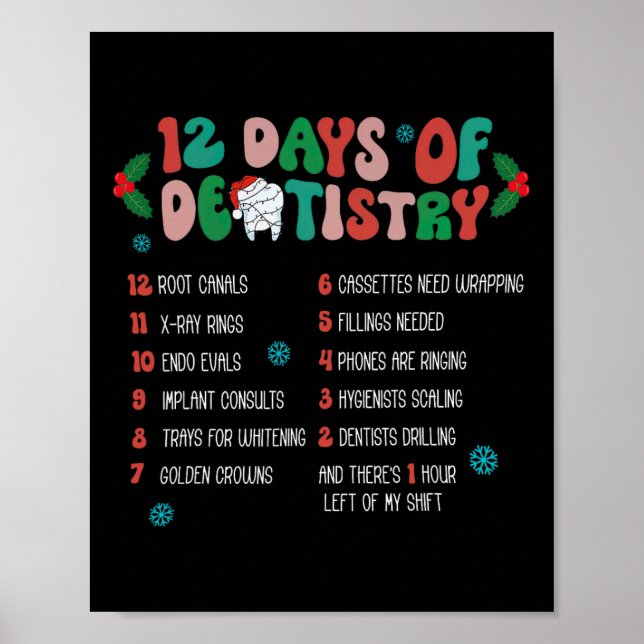 12 Day Of Dentistry Christmas Dentist Dental Hygie Poster (Front)