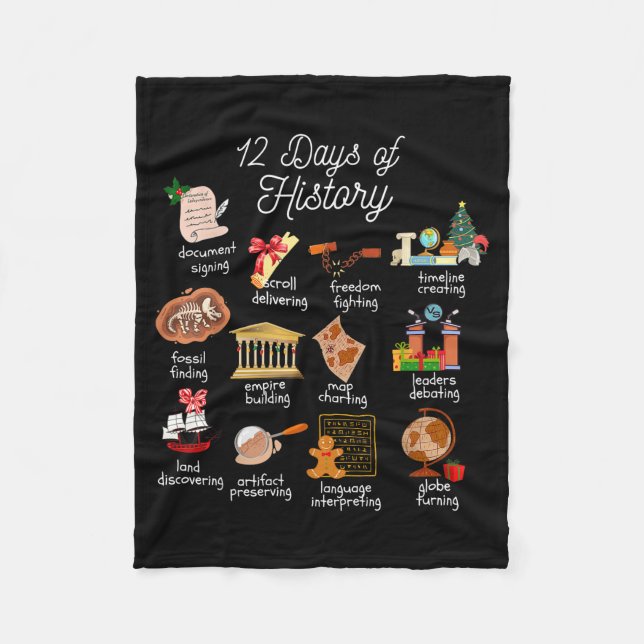 12 Day Of History Teacher Christmas Social Studies Fleece Blanket (Front)