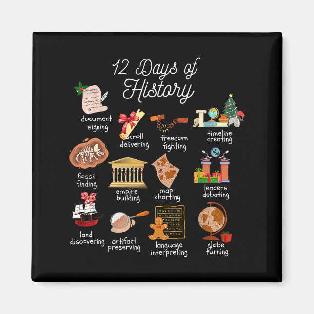 12 Day Of History Teacher Christmas Social Studies Magnet (Front)