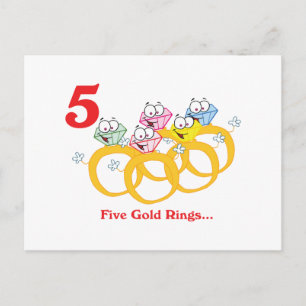12 days five gold rings postcard