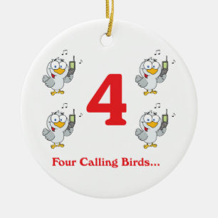 12 days four calling birds ceramic ornament