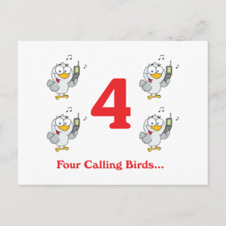 12 days four calling birds postcard