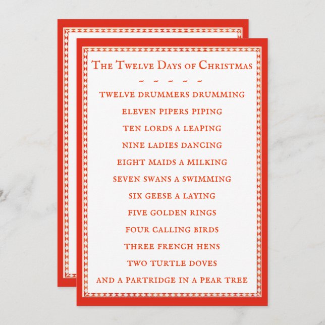 12 DAYS LYRICS 5x7 Flat Card  (Front/Back)