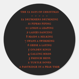 12 Days Lyrics Boys T Shirt Classic Round Sticker