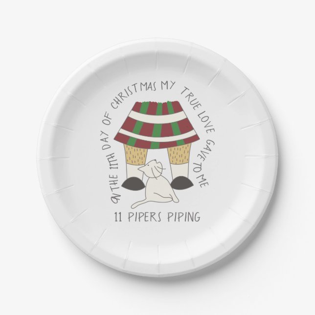 12 Days of Catmas 11 Pipers Piping Christmas Paper Plate (Front)
