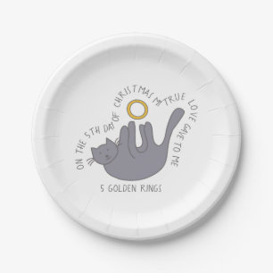 12 Days of Catmas 5 Golden Rings Christmas Paper Plate