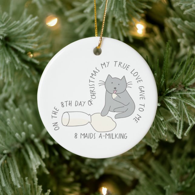 12 Days of Catmas 8 Maids-a-Milking Cat Photo Ceramic Ornament (Tree)