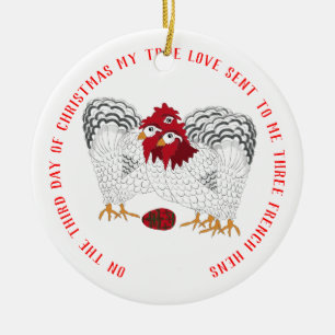 12 Days of Christmas 3 French Hens Ceramic Ornament