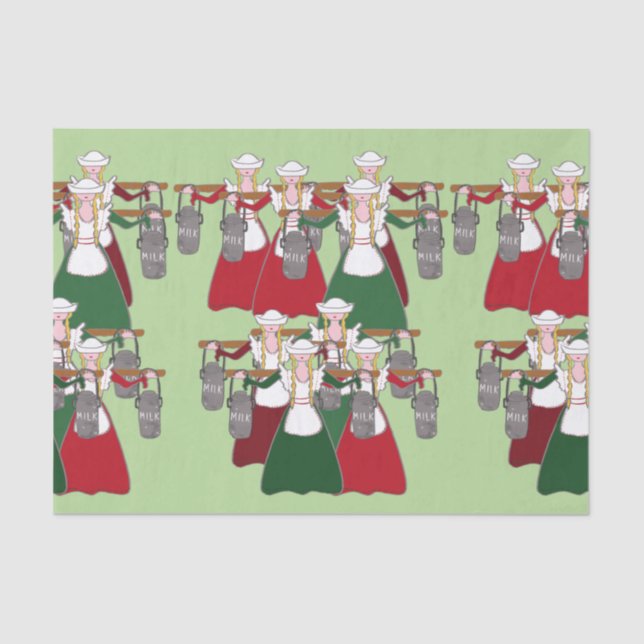 12 Days of Christmas 8 Maids A-Milking Tissue Paper (Front)