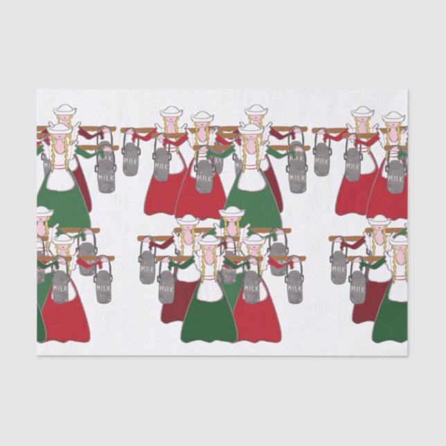 12 Days of Christmas 8 Maids A-Milking Tissue Paper (Front)