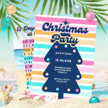 12 Days of Christmas at the Beach Retro Party Invitation<br><div class="desc">Make a splash with these coastal invitations that blend the magical charm of Christmas with the laid-back vibes of a beach holiday. The front side is designed in a retro style and features colourful stripes and a vintage Christmas tree with your party details in the centre. The reverse side features...</div>