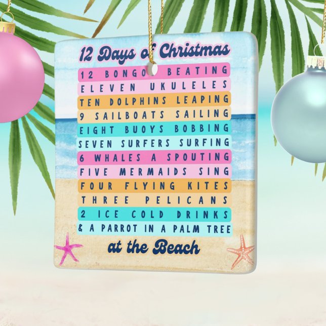 12 Days of Christmas at the Beach Retro Tropical Ceramic Ornament (Creator Uploaded)