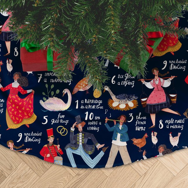 12 Days of Christmas Brushed Polyester Tree Skirt (12 Days of Christmas blue Tree Skirt)
