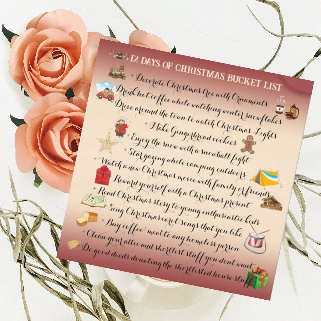 12 Days of Christmas Bucket List Cute Holiday Card (Creator Uploaded)