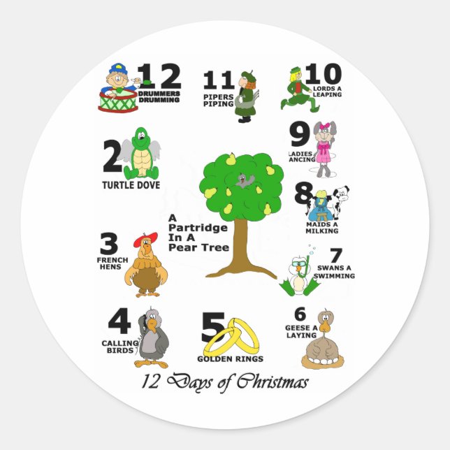 12 Days of Christmas Classic Round Sticker (Front)