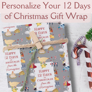 12 Days of Christmas Cool Retro Personalised Wrapping Paper Sheet
