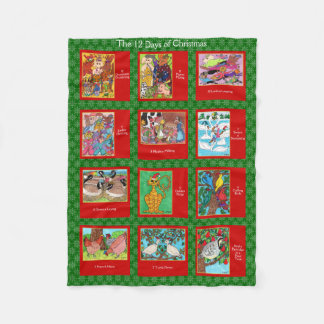 12 Days of Christmas Cute Animals Fleece Blanket